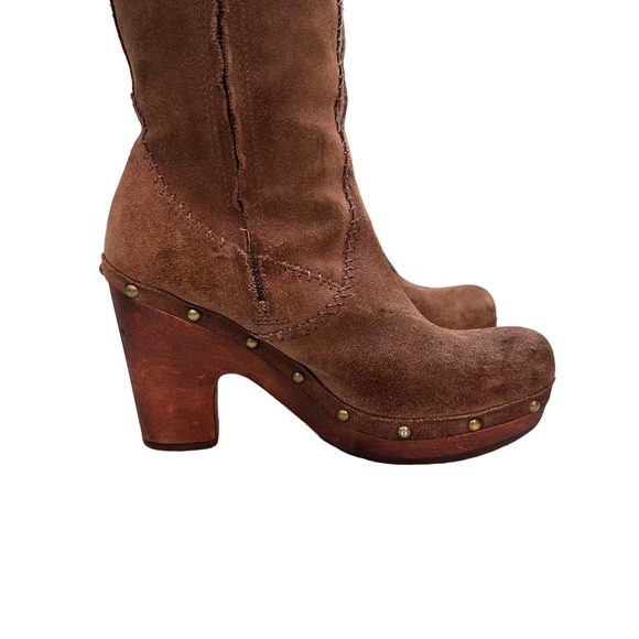 UGG Brown Suede Ankle Boots with Cream Fur Lining - Picture 6 of 13